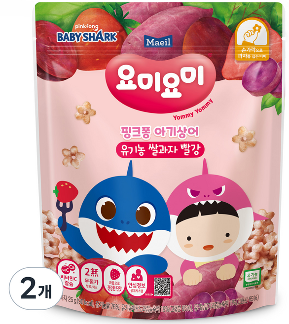 맘마밀요미요미 유기농 쌀과자, 빨강, 25g, 2개