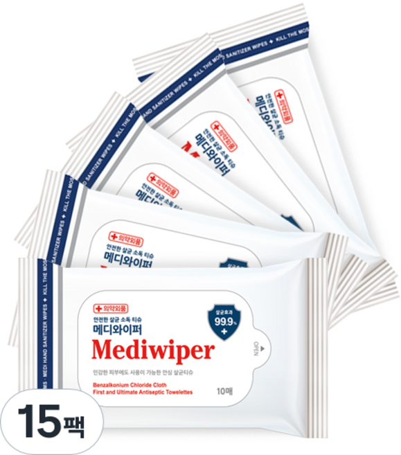 메디와이퍼 손소독 티슈 휴대형, 10매입, 15개