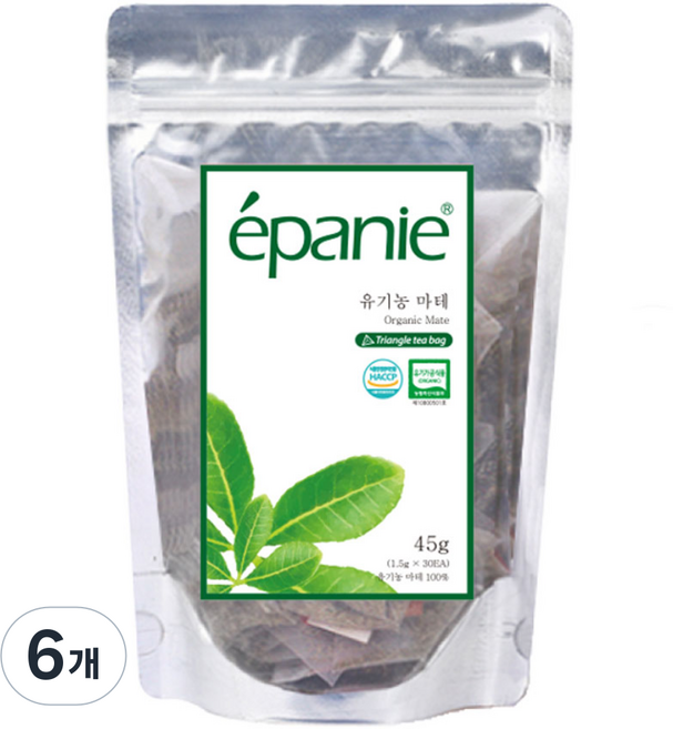 에빠니 유기농 마테차 삼각망 티백, 1.5g, 30개입, 6개