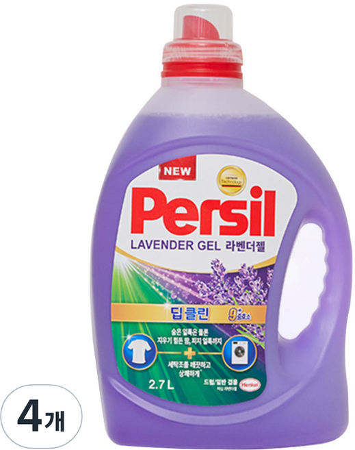 퍼실 딥클린 라벤더젤 플러스 액상세제 라벤더코튼향 본품, 2.7L, 1개입, 4개