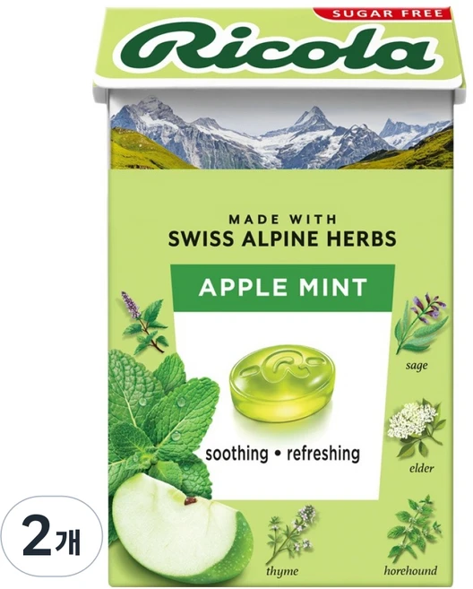 리콜라 스위스 허브캔디 애플민트, 40g, 2개 - 쿠팡