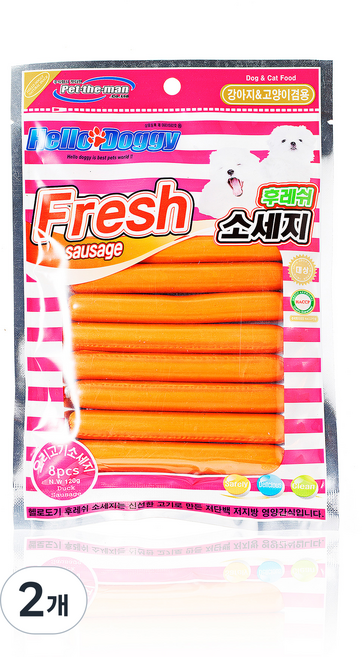 헬로도기 강아지 고양이 후레시 소세지 8p, 오리고기맛, 120g, 2개