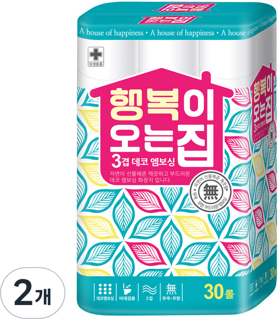 행복이오는집 3겹 데코 화장지, 18m, 30롤, 2개