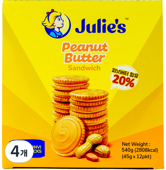 줄리스 피넛버터 샌드위치 12p, 540g, 4개