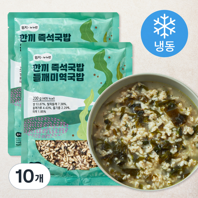 엄지 누누반 한끼 즉석국밥 들깨미역국밥 (냉동), 200g, 10개