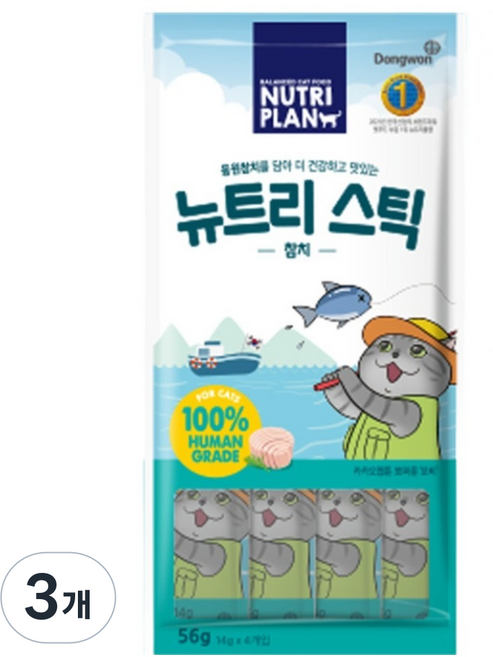 동원뉴트리플랜 고양이 뉴트리 스틱, 참치, 56g, 3개