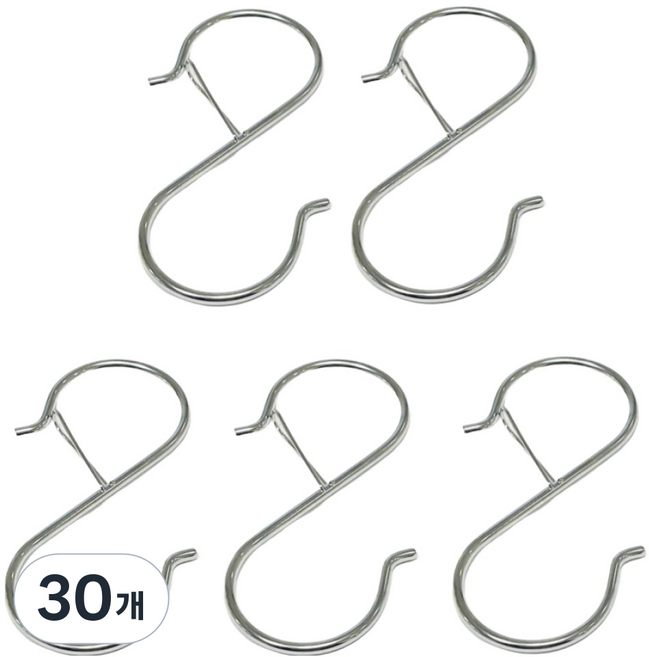 쥬롬 빠지지 않는 잠금형 S자 고리 대형, 실버, 30개