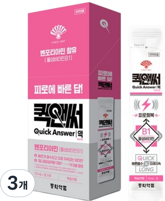 퀵앤써 동화약품 피로회복 퀵앤써액 복숭아향, 8회분, 3개
