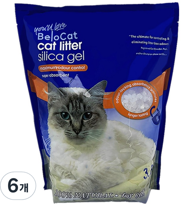 벨로캣 흡수형 크리스탈 고양이 모래, 3.8L, 6개