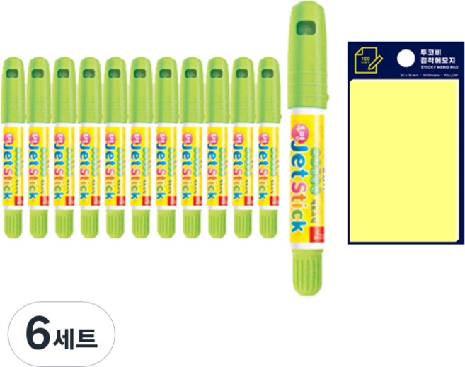 동아 고체형광펜 제트스틱 12p + 투코비 스티키 메모패드 세트, 연두(제트스틱), 노랑(포스트인), 6세트