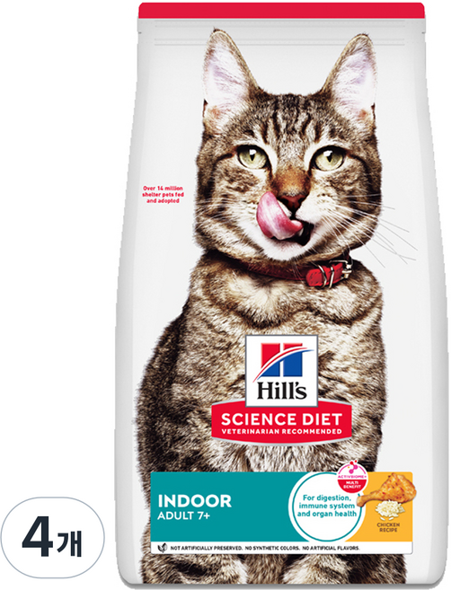 힐스사이언스다이어트 어덜트 고양이 7+ 기능성 사료, 인도어, 1.58kg, 4개