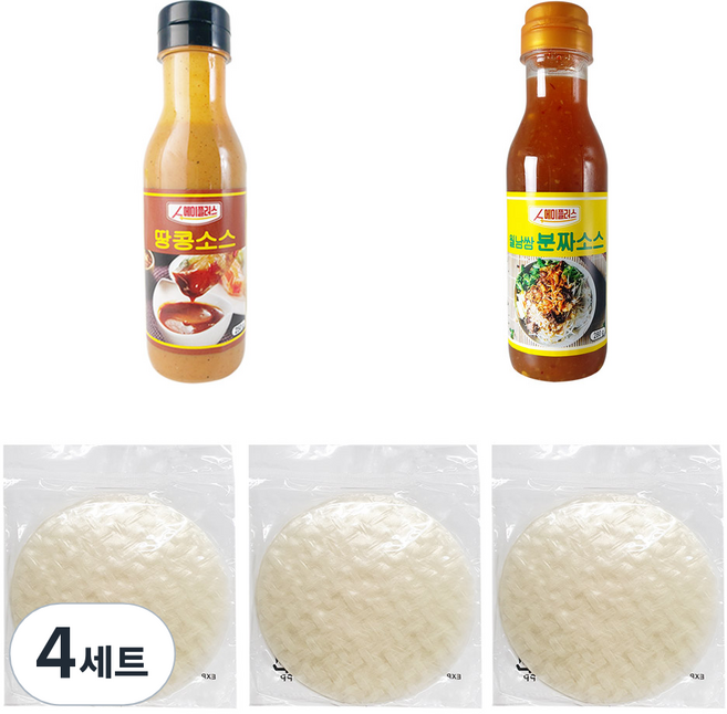 월남쌈 라이스 페이퍼 3p + 땅콩소스 + 분짜소스 세트, 4세트