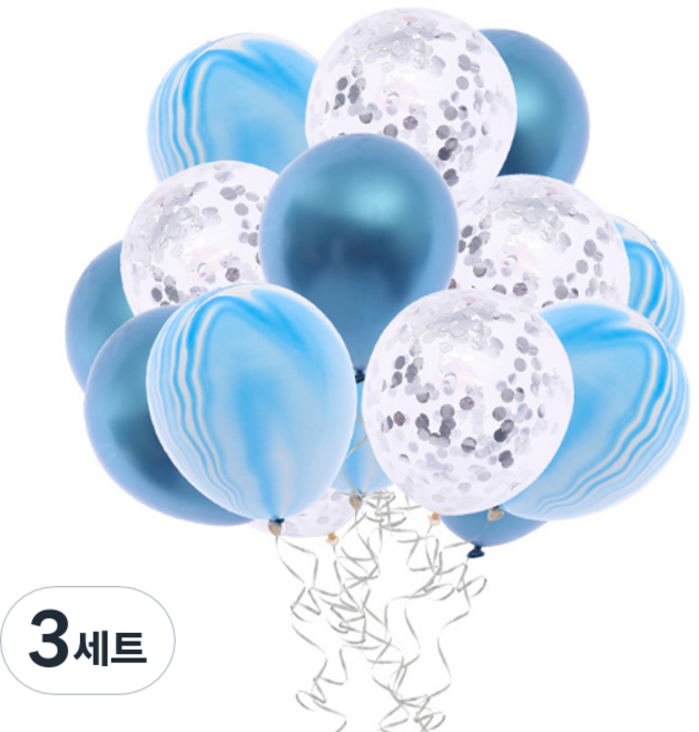 윰스 마블 글리터 호일풍선장식세트, 블루스카이, 3세트