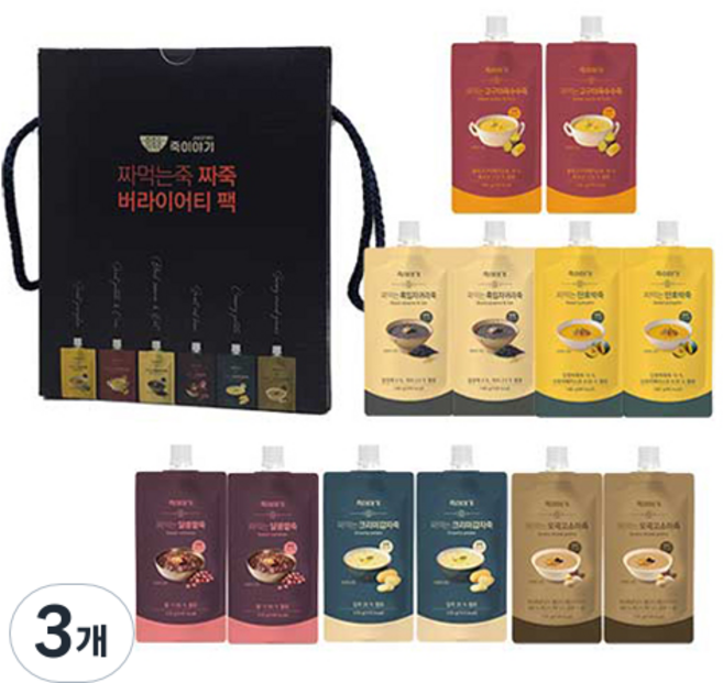 죽이야기 짜먹는 죽 3종 x 2p x 140g + 3종 x 2p x 170g 버라이어티팩 세트, 3개, 1.86kg