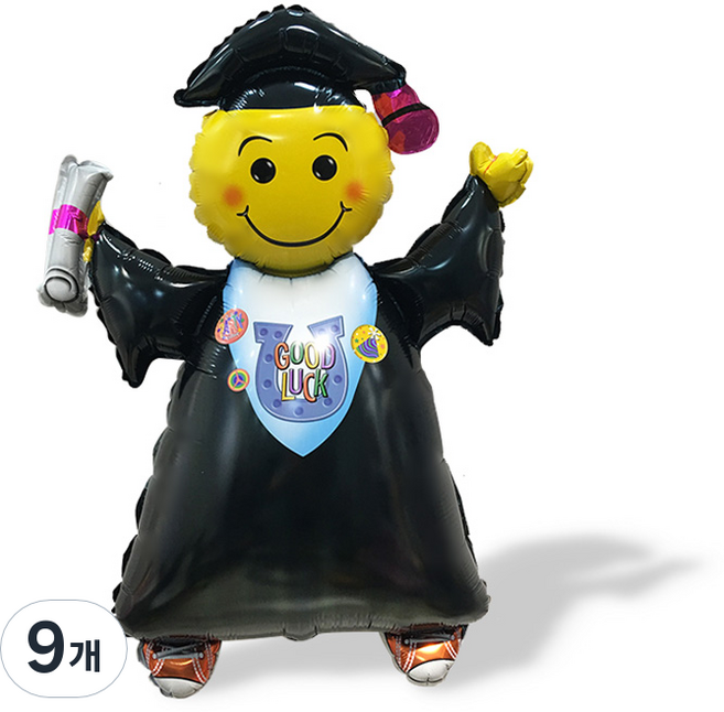 와우파티코리아 학사모 축하 풍선 소, 혼합 색상, 9개