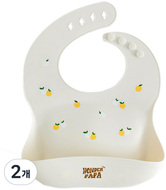 WONDER PAPA 孩童矽膠防水副食品圍兜, 1個, 2個, 象牙白(柳橙款)