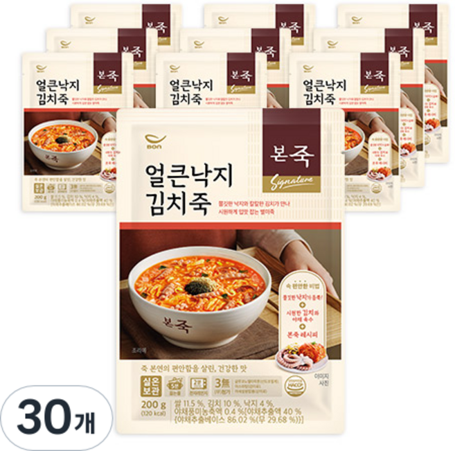 본죽 얼큰낙지김치죽, 200g, 30개