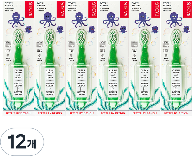 래디어스 토츠 유아용 칫솔, 그린, 1개입, 12개