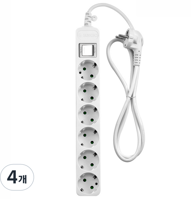 모노케어 접지 전선형 멀티탭 6구 DH-1069-ST/DH-2062NT, 10m, 화이트, 4개