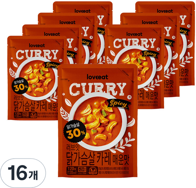 러브잇 닭가슴살 카레 매운맛, 120g, 16개