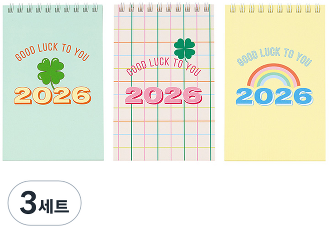 Table talk 2026 迷你日曆 每日習慣 3件組, 3套, 幸運草, 幸運草格紋, 幸運彩虹
