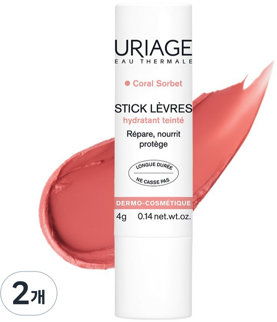 유리아쥬 스틱레브르 컬러립밤, 2개, 4g, 코랄 소르베
