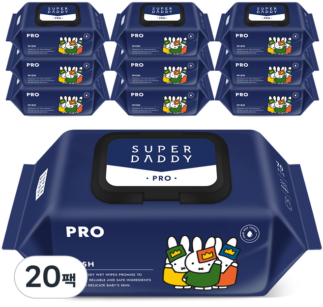 슈퍼대디 프로 저자극 아기 물티슈 캡형, 82g, 70매, 20개