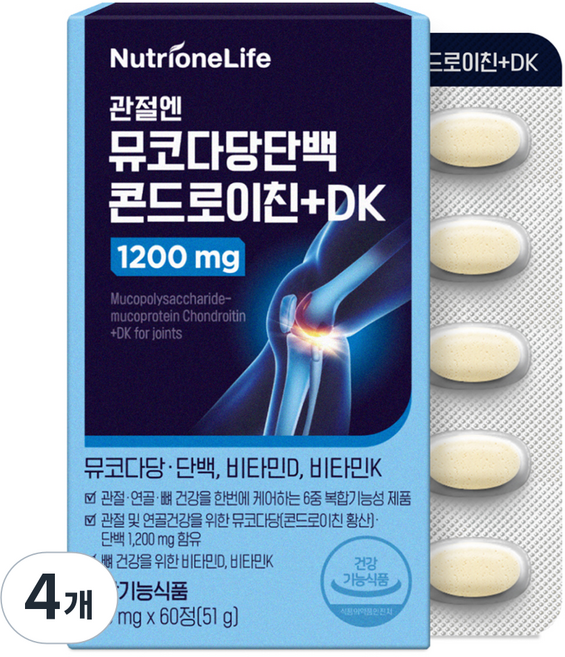 뉴트리원 관절엔 뮤코다당단백 콘드로이친 플러스 DK 1200mg, 60정, 4개