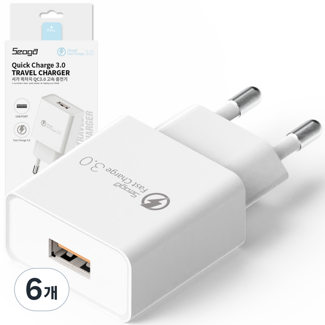 서가 퀵차지 USB 고속 충전기 어댑터 18W QC3.0, 화이트, 6개