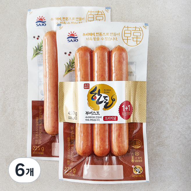 사조대림 한돈 부어스트 오리지널, 225g, 6개
