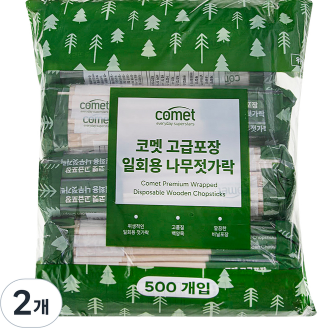 코멧 고급포장 일회용 나무젓가락, 2개, 500개입