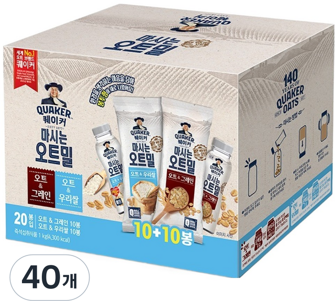 퀘이커 마시는 오트밀 그레인 우리쌀 낱봉팩, 50g, 40개