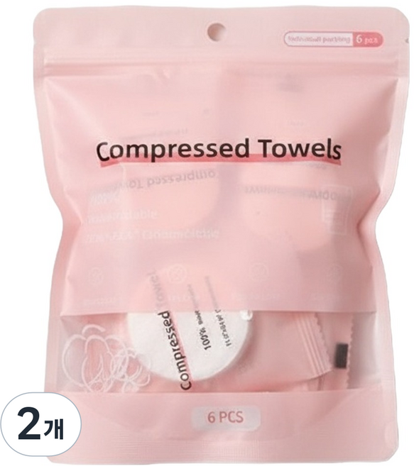 벨리안 압축 포켓 일회용 타월 19g 30 x 60 cm 6p, 핑크, 2개