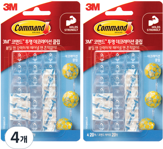 코맨드 데코레이션 클립 17026, 투명, 4개