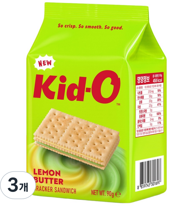 키드오 레몬 버터 크래커 샌드위치, 3개, 90g