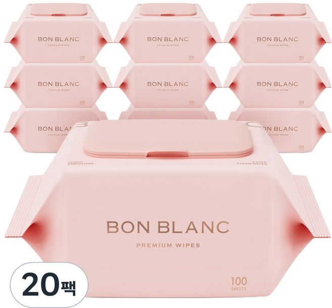 본블랑 순한 물티슈 캡형, 50g, 100매, 20개