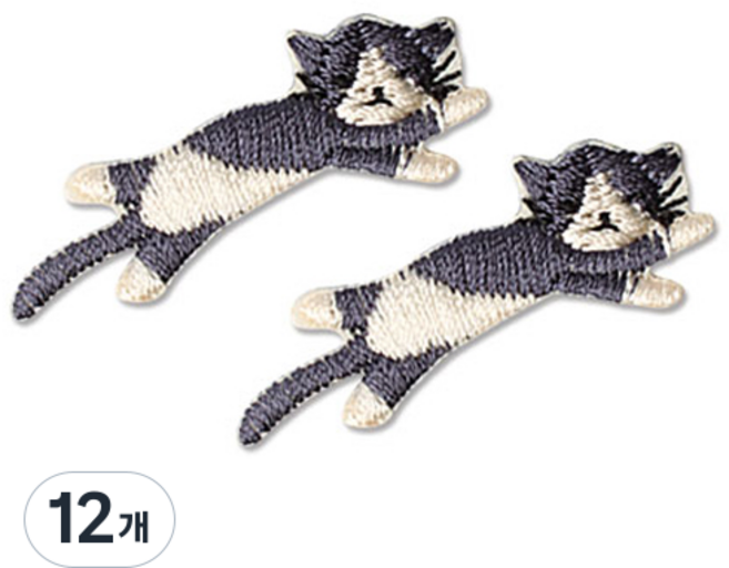 Button King 東大門鈕扣王 熱燙式刺繡動物布貼, 12個, 午睡貓 炭灰色