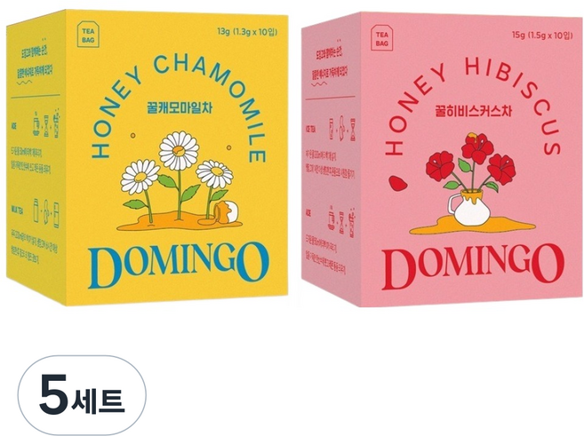 도밍고 꿀캐모마일 1.3g x 10p + 꿀히비스커스 1.5g x 10p 티백 세트, 꿀캐모마일 10p + 꿀히비스커스 10p, 5세트