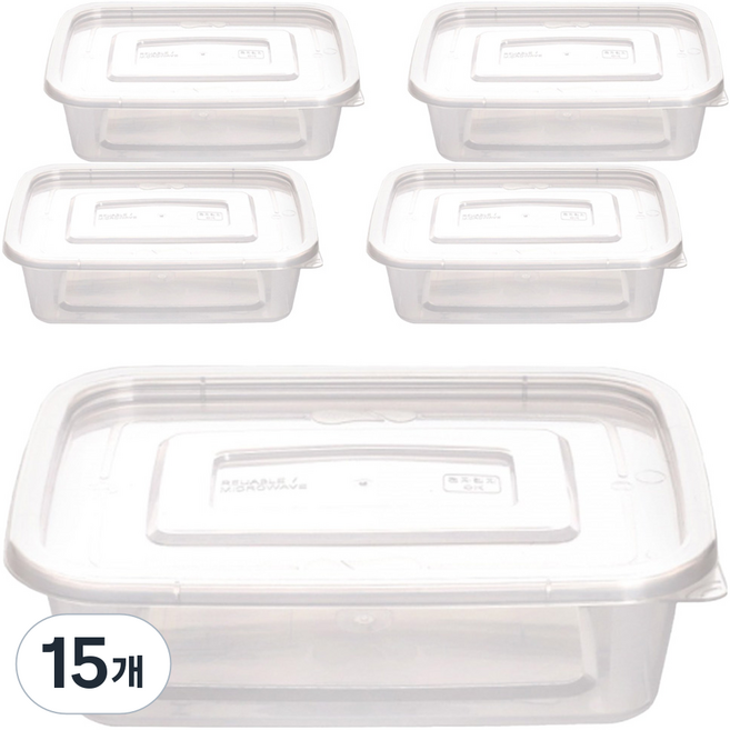 생활미소 사출 다회용 밀폐사각용기 300ml, 1개입, 15개