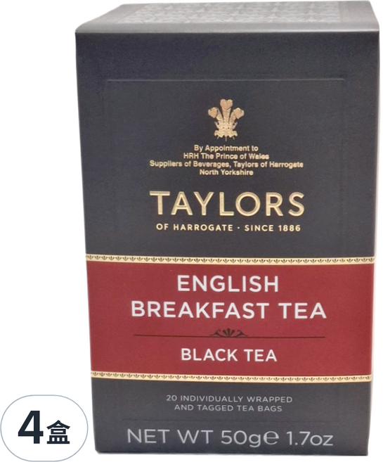 TAYLORS 泰勒茶 經典系列 英式早安茶, 2.5g, 20包, 4盒