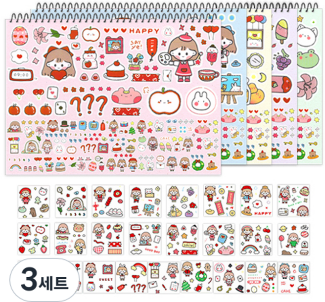 영아트 스케치북 5p + 캐릭터 스티커 25종 세트, 8절, 3세트
