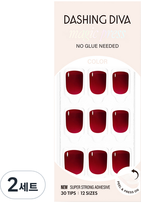 데싱디바 매직프레스 네일팁 세트 숏 스퀘어, 버건디, 2세트