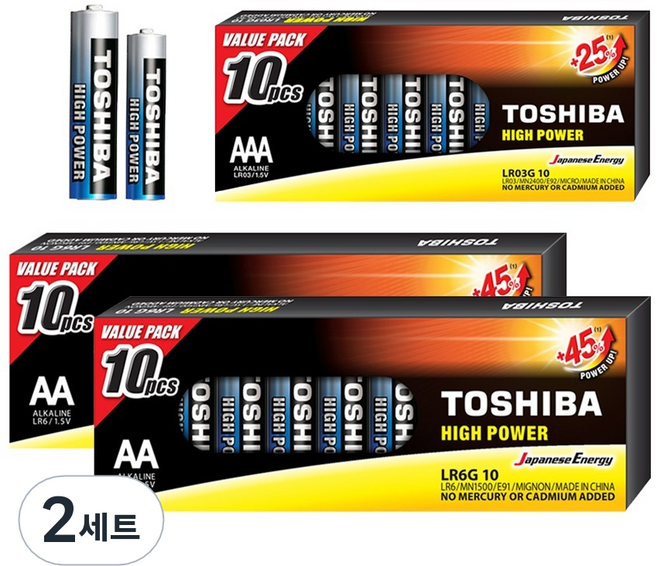 도시바 하이파워 알카라인 건전지 AA 20p + AAA 10p 세트, 2세트