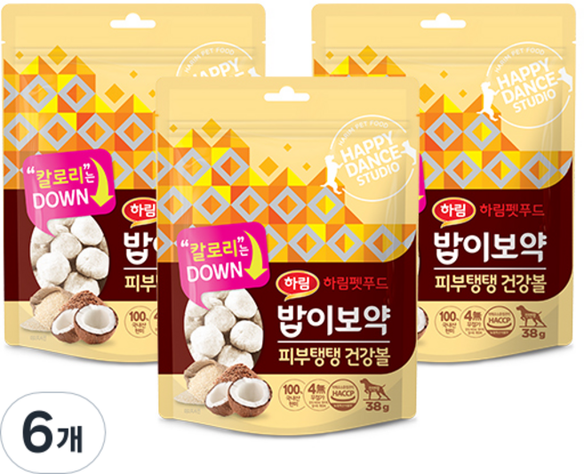 하림펫푸드밥이보약 강아지 피부탱탱 건강볼, 현미, 38g, 6개