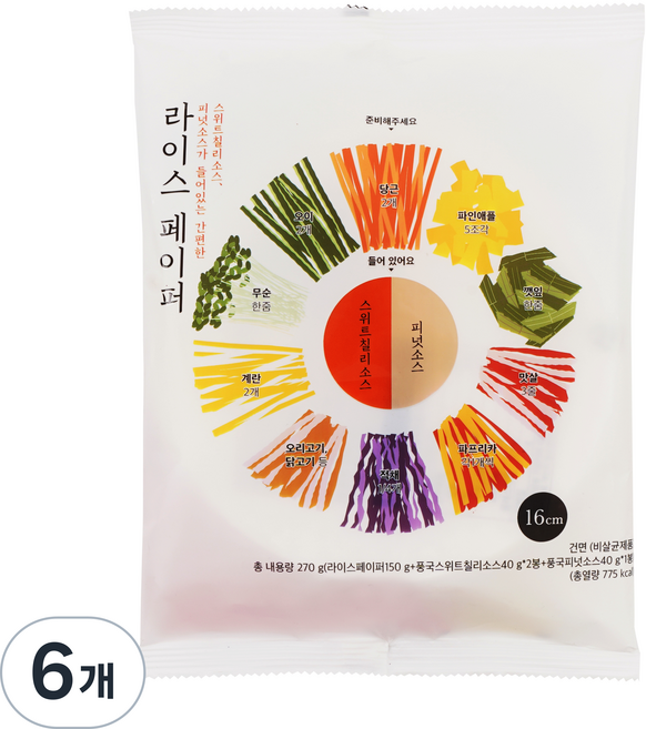 풍국면 스위트칠리소스 피넛소스가 들어있는 간편한 라이스페이퍼, 270g, 6세트