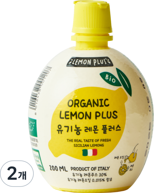 유로푸드 유기농 레몬 플러스 주스, 200ml, 2개