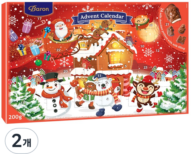 바론초콜릿 어드벤트 캘린더 초콜릿 레드, 200g, 2개