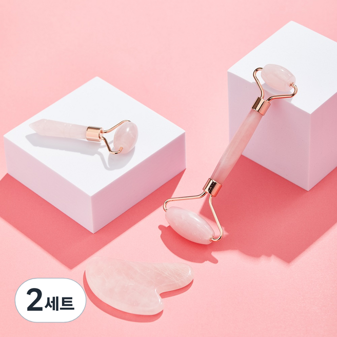 컬렉션스이네즈 페이스롤러 괄사 3종 세트, 로즈쿼츠, 2세트