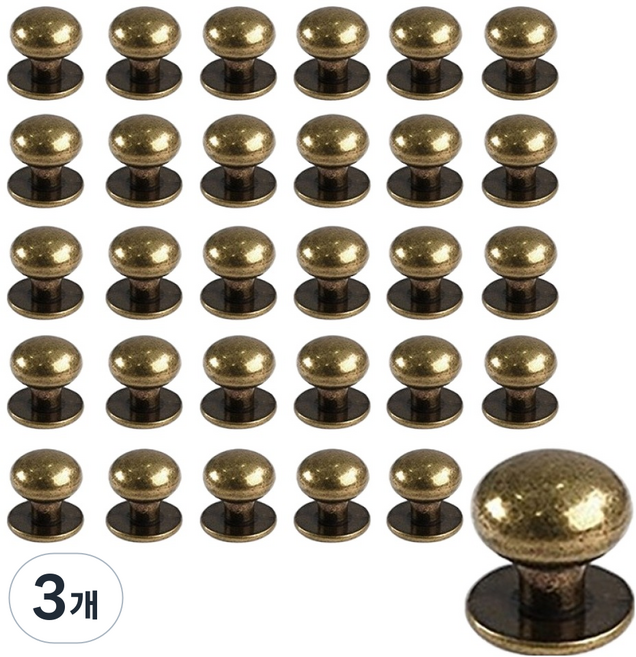 鈕扣裝飾鉚釘 6mm 30入, 3組, 古銅色