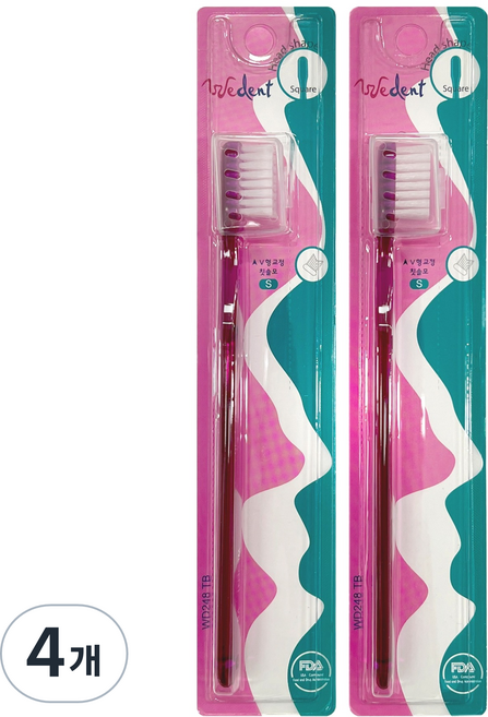 위덴 사각헤드 교정 부드러운모 칫솔 플럼 S, 1개입, 4개
